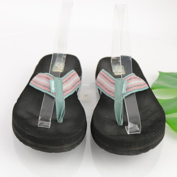 Teva Women Mush Sandal Slide Flip Flop Size 8 Thong Comfy Sage Green Purple Shoe - Picture 3 of 12